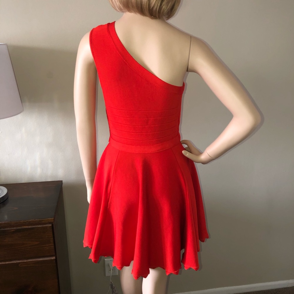 GUESS by Marciano Red One Shoulder Flare Dress - Picture 3 of 8